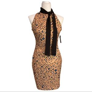 The Limited Leopard Print Tie Neck Sheath Dress